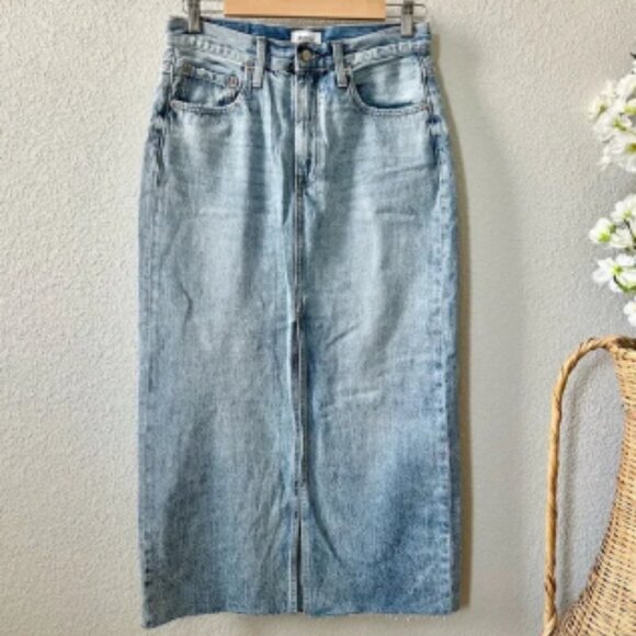 NEW Pistola Alice Denim High Rise Midi Skirt Size 27 Blue Jean Front Slit - Picture 1 of 6